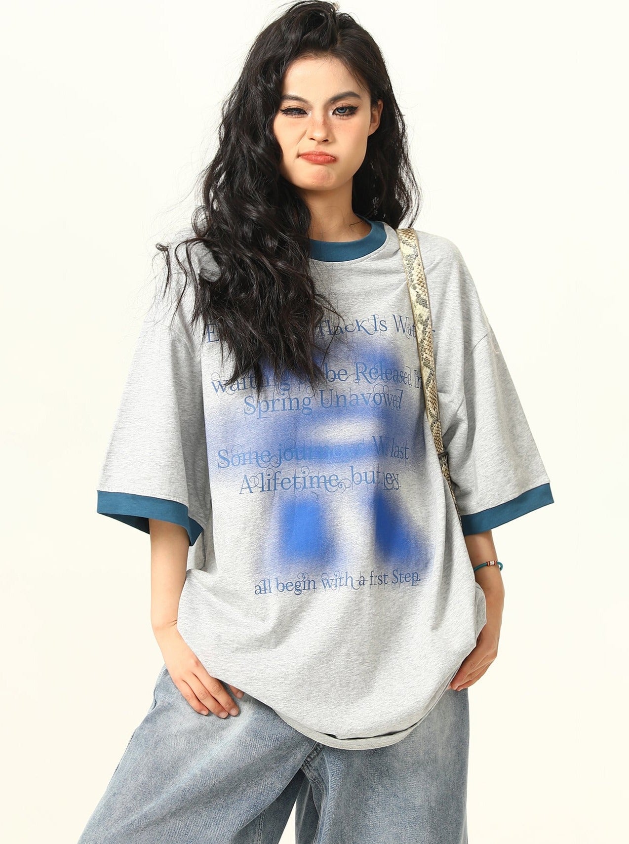 Oversized Faded Gradient Ringer T-shirt