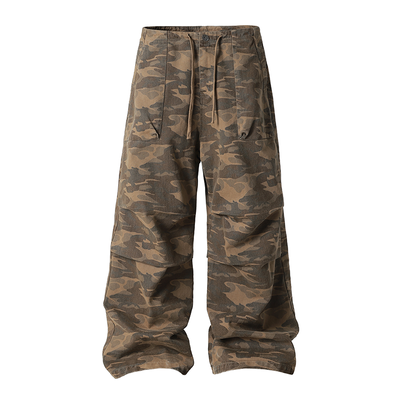 Camouflage Pleated Paratrooper Work Pants - chiclara