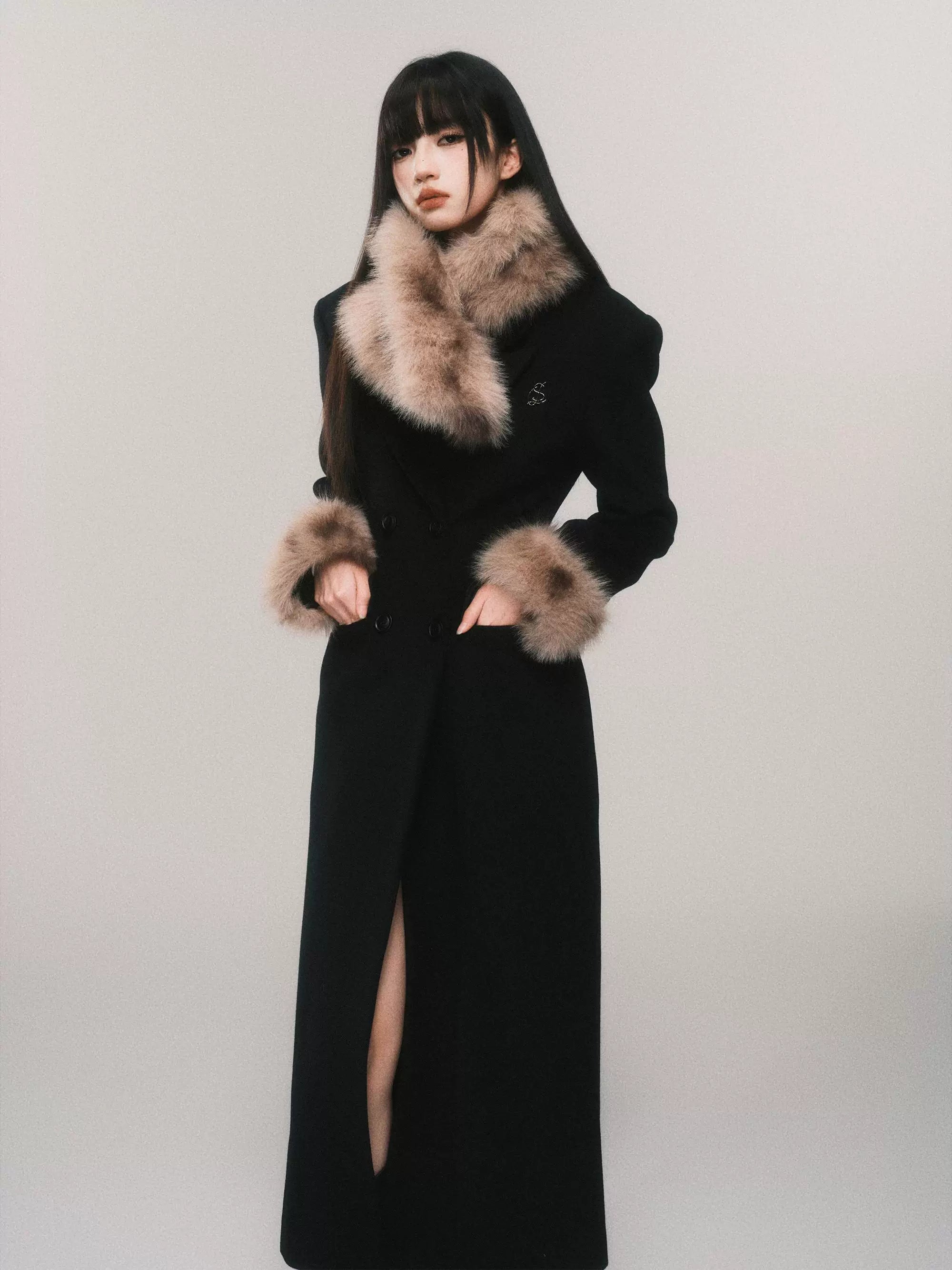 Midnight Marquis Faux Fur Cuff Coat