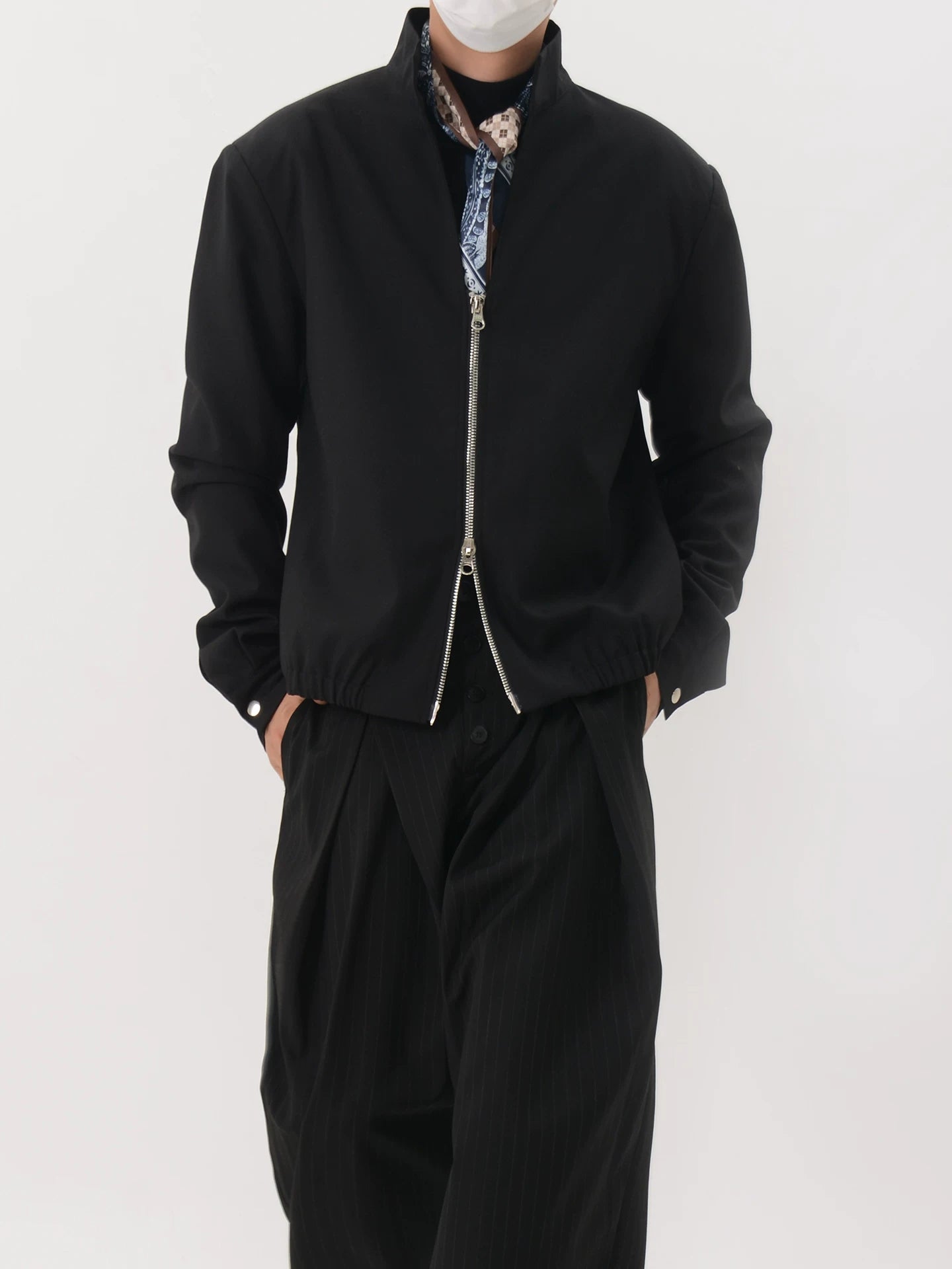 Stand-Collar Double-Zip Blouson Jacket