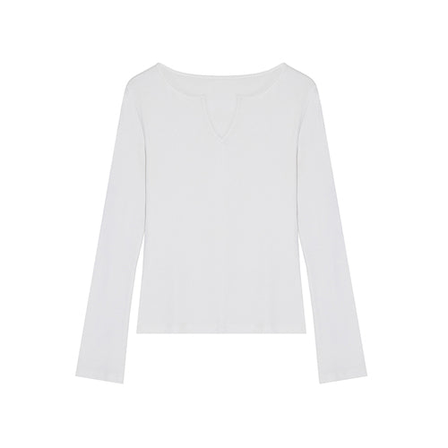 V-Neck Long Sleeve Knitted Base Layer Top - chiclara