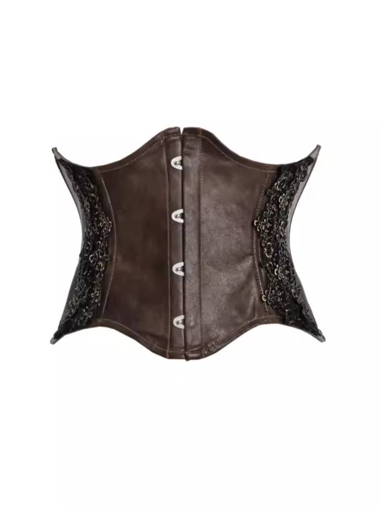 Steampunk Brown Leather Underbust Corset