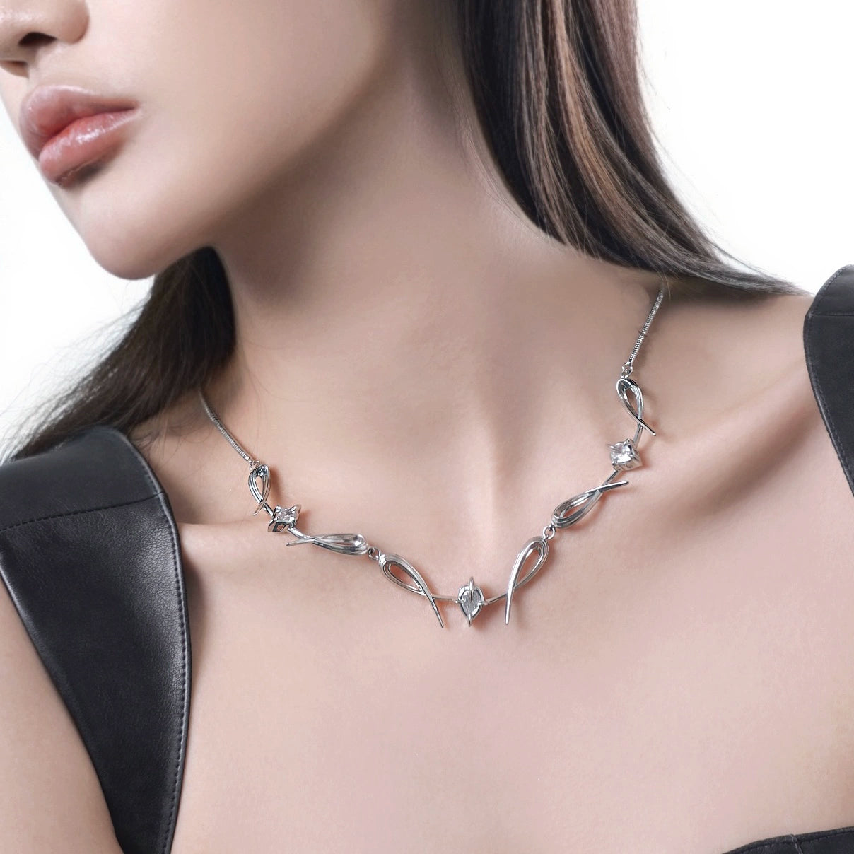 Silver Leaf Crystal Necklace