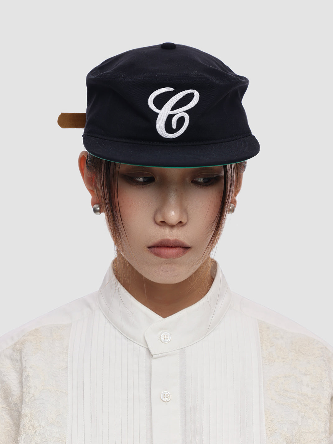 C-Embroidered Flat-Crown Cap - Deep Blue - Worn front - view 2
