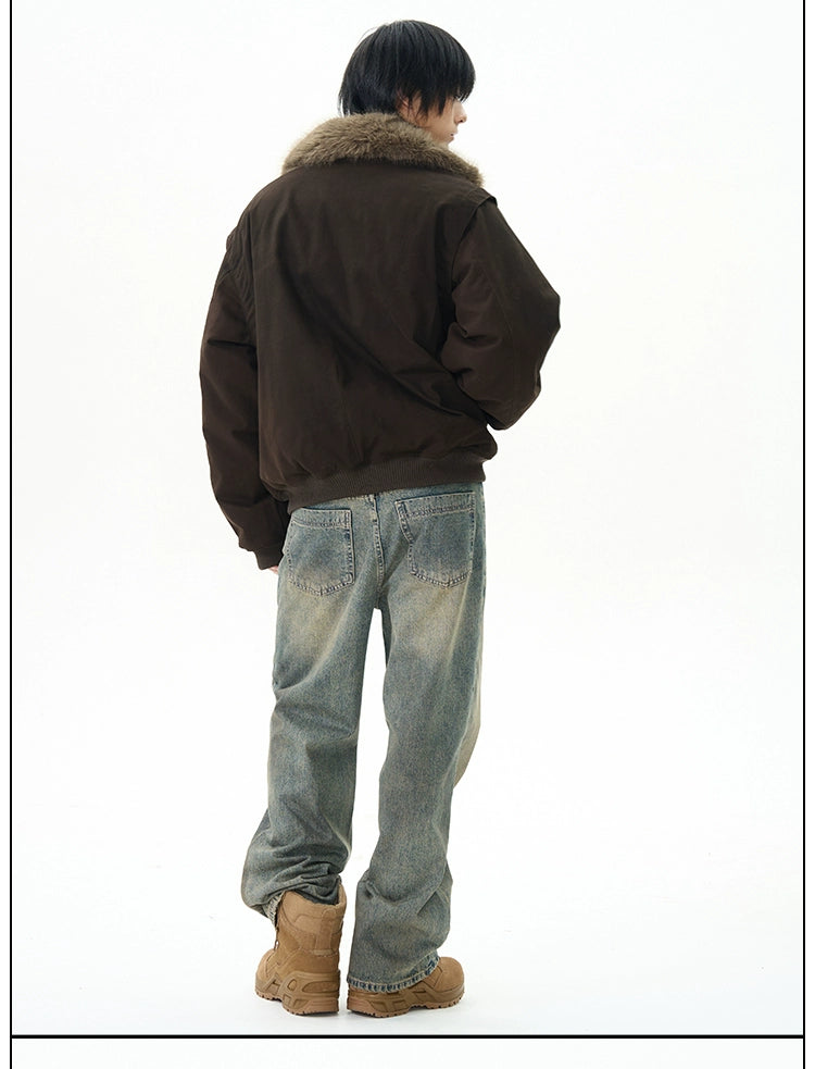 Mocha Faux Fur Collar Aviator Jacket