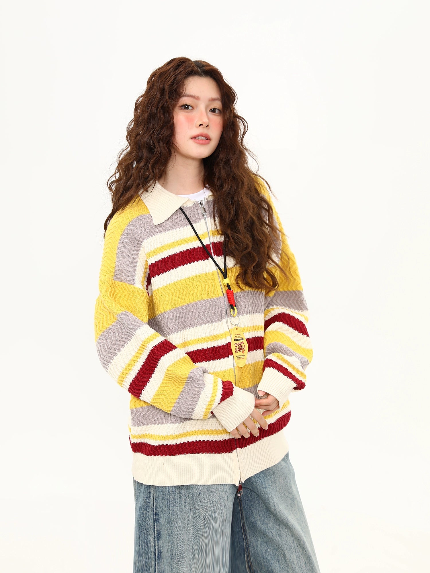 Lemon Berry Stripe Zip Cardigan