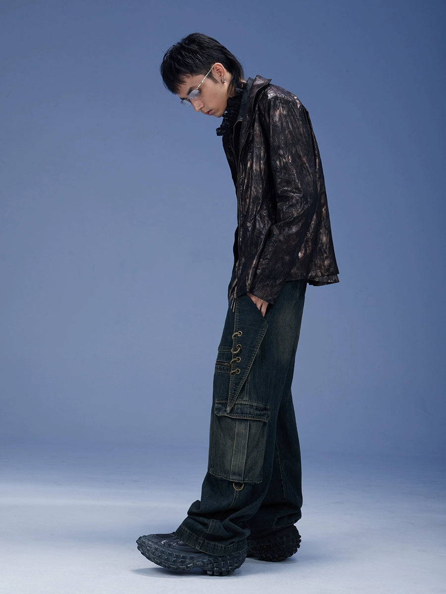 Lace-Up Pocket Cargo Jeans