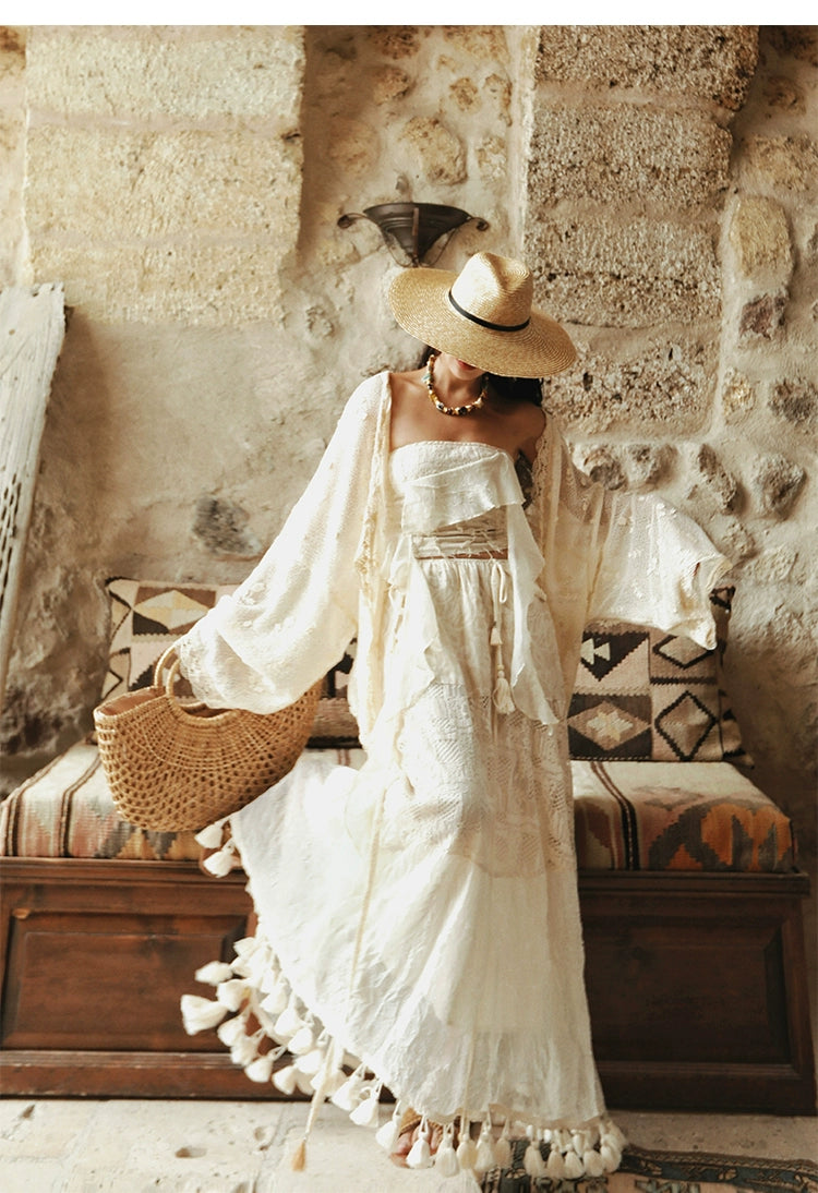 Boho Strapless Tassel Two-Way Maxi Dress
