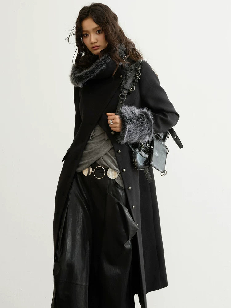 Charcoal Fur-Trim Long Coat