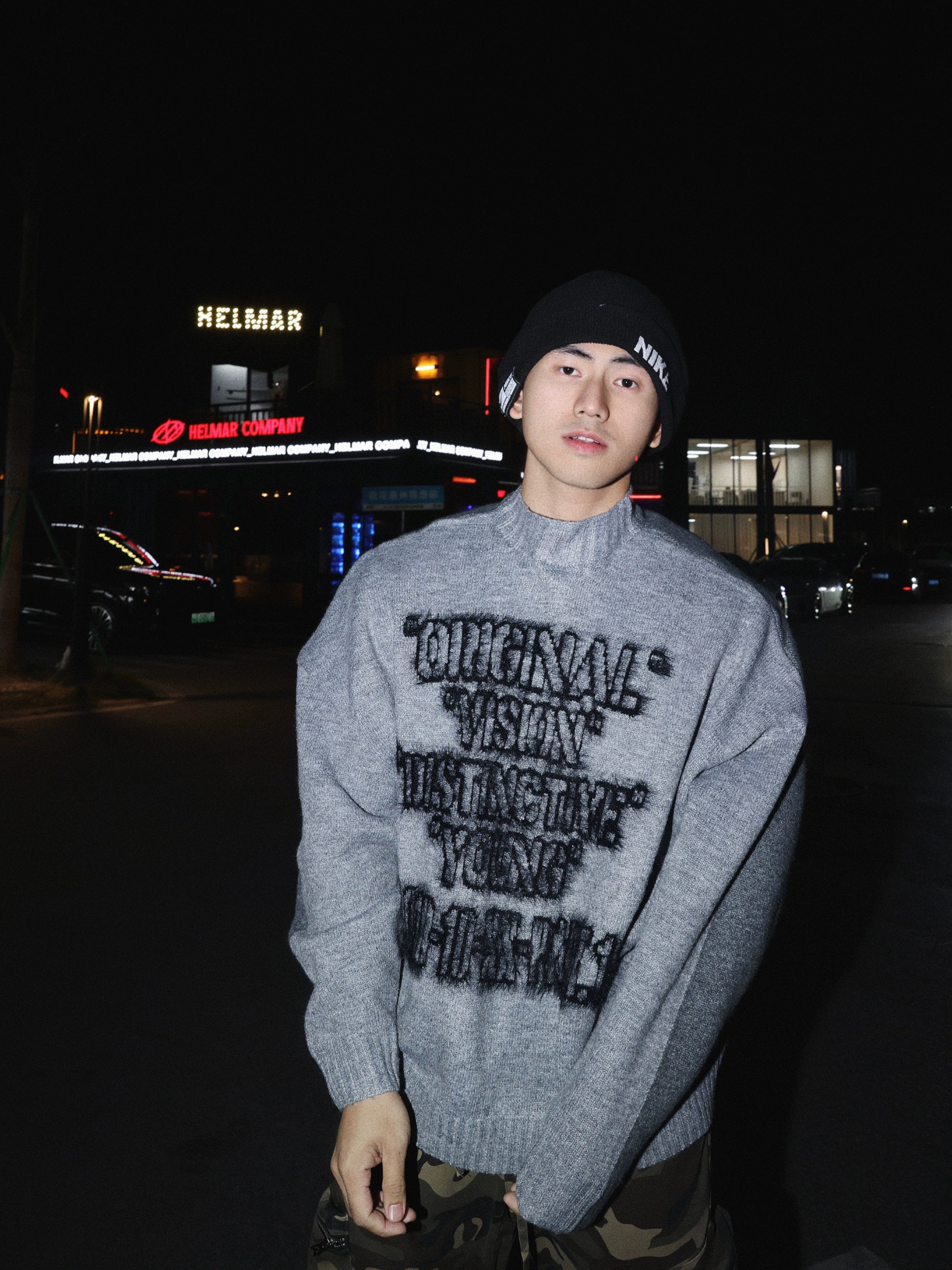 Gray Fuzzy Text Statement Sweater
