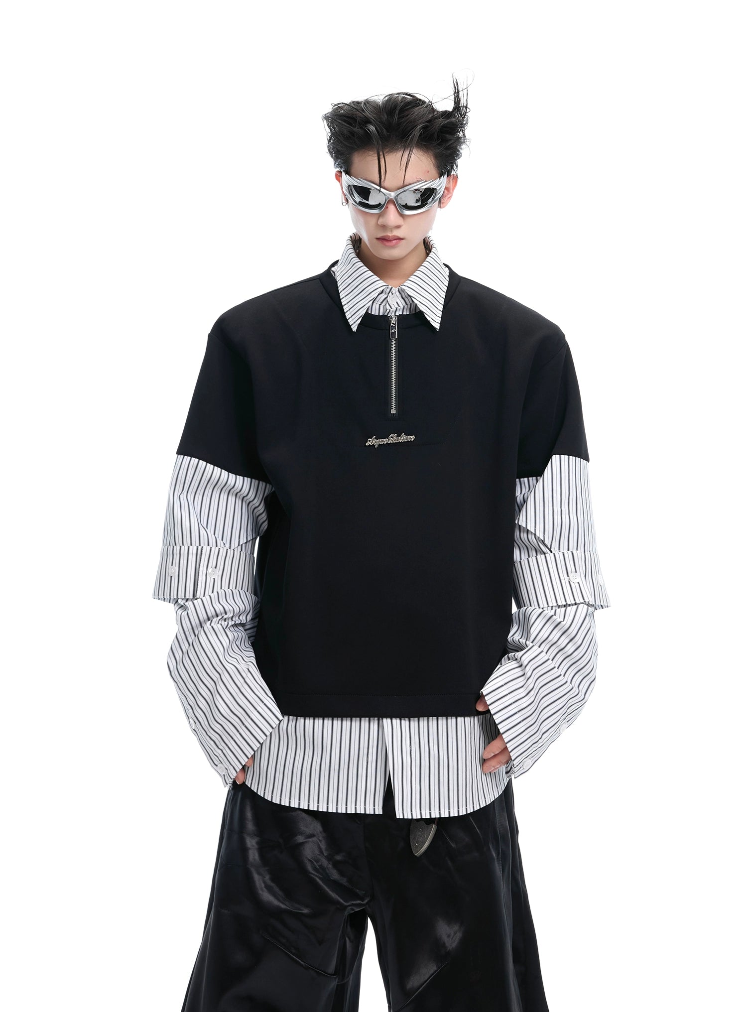 Striped Sleeve Quarter Zip Sweater