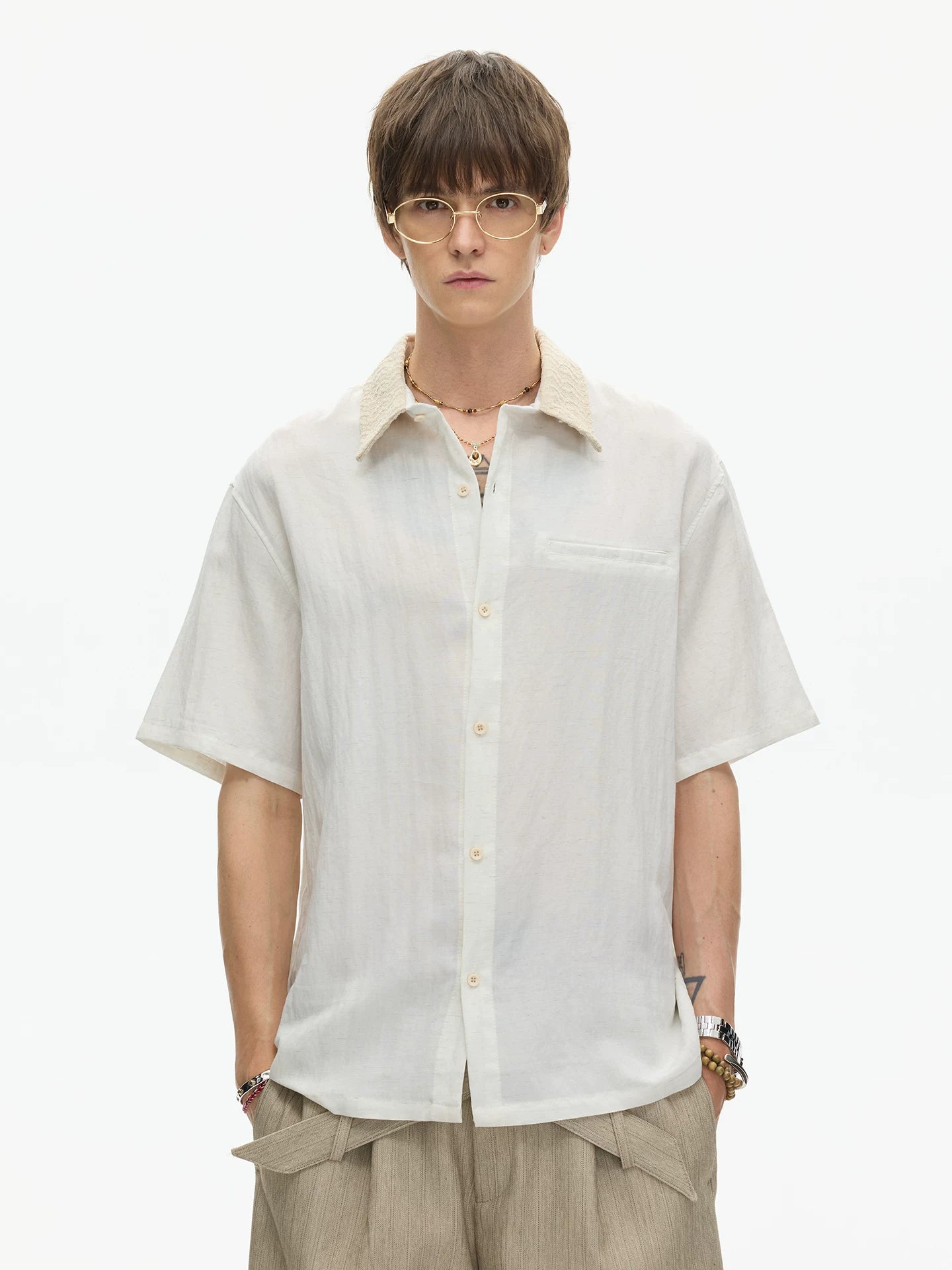 Collar Textured Camp Shirt
