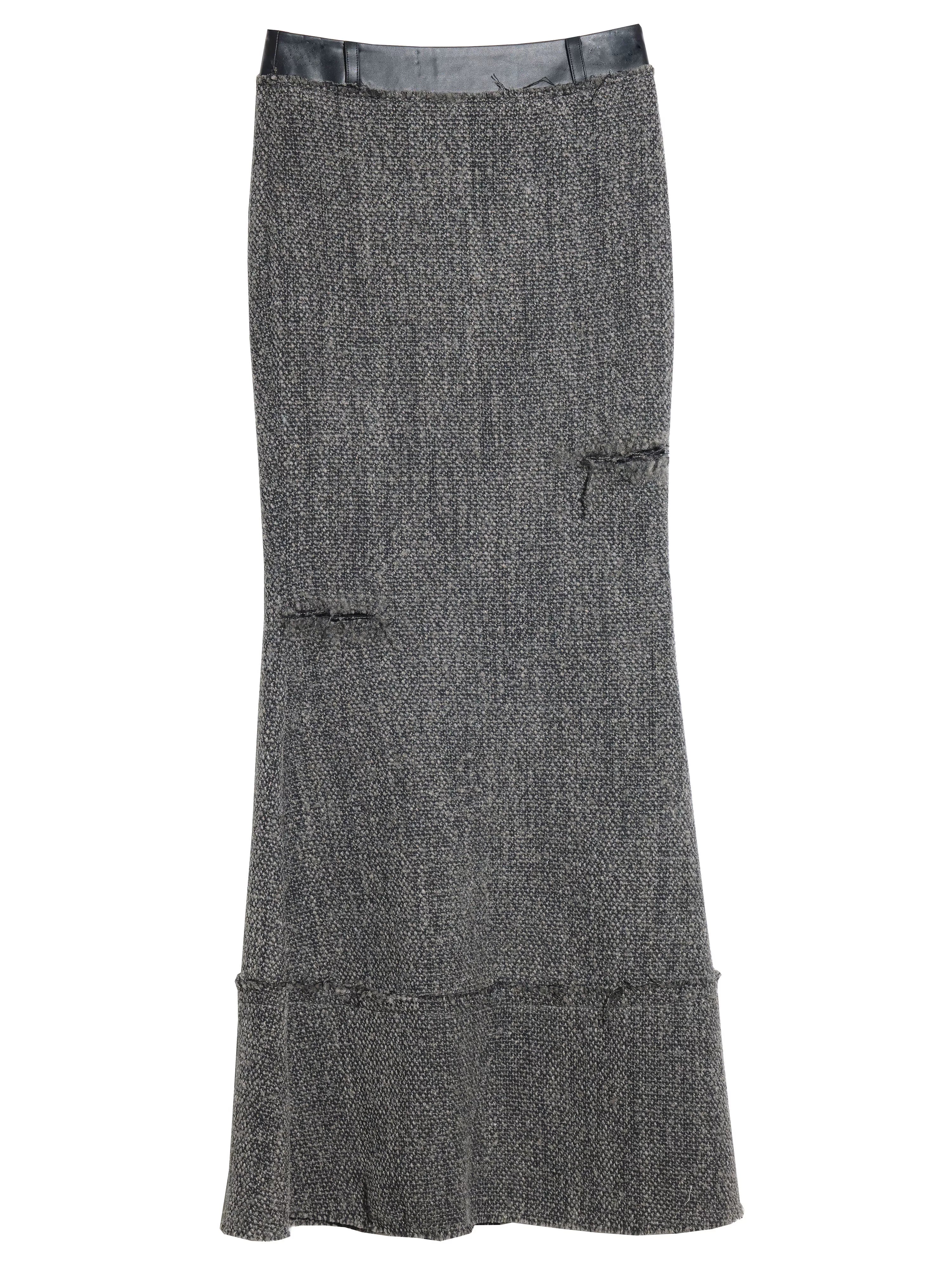 Charcoal Distressed Tweed Mermaid Skirt