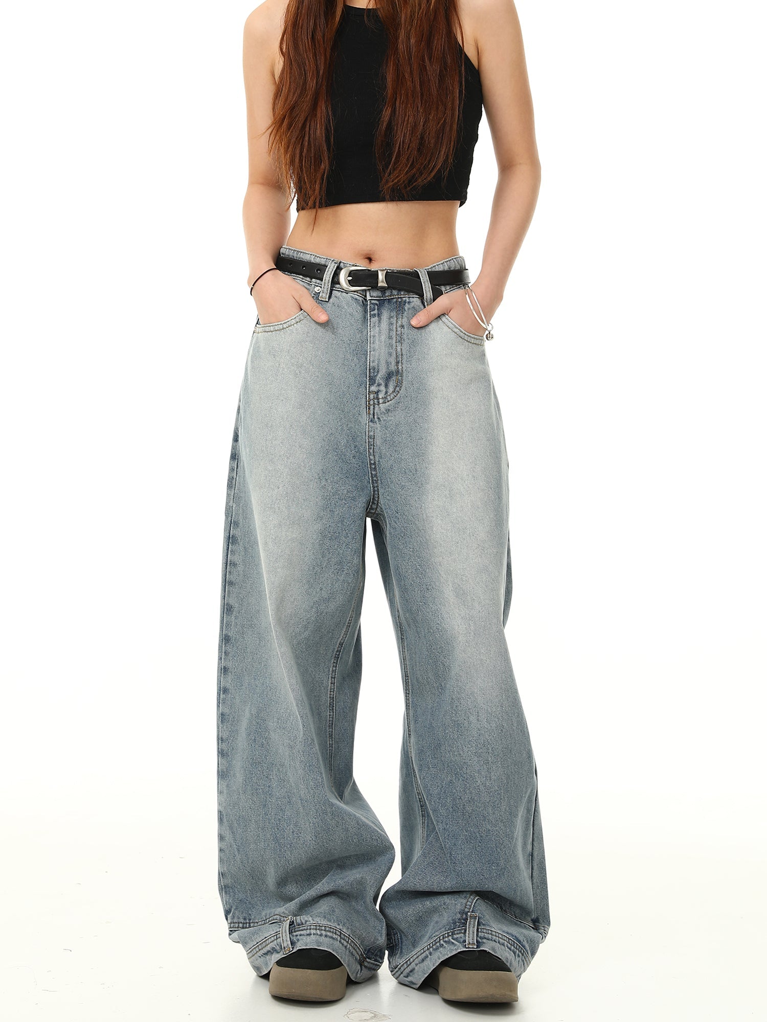 Light Wash Wide Leg Baggy Jeans