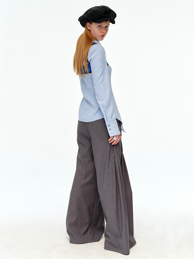 Pleated Wide-Leg Formal Trousers