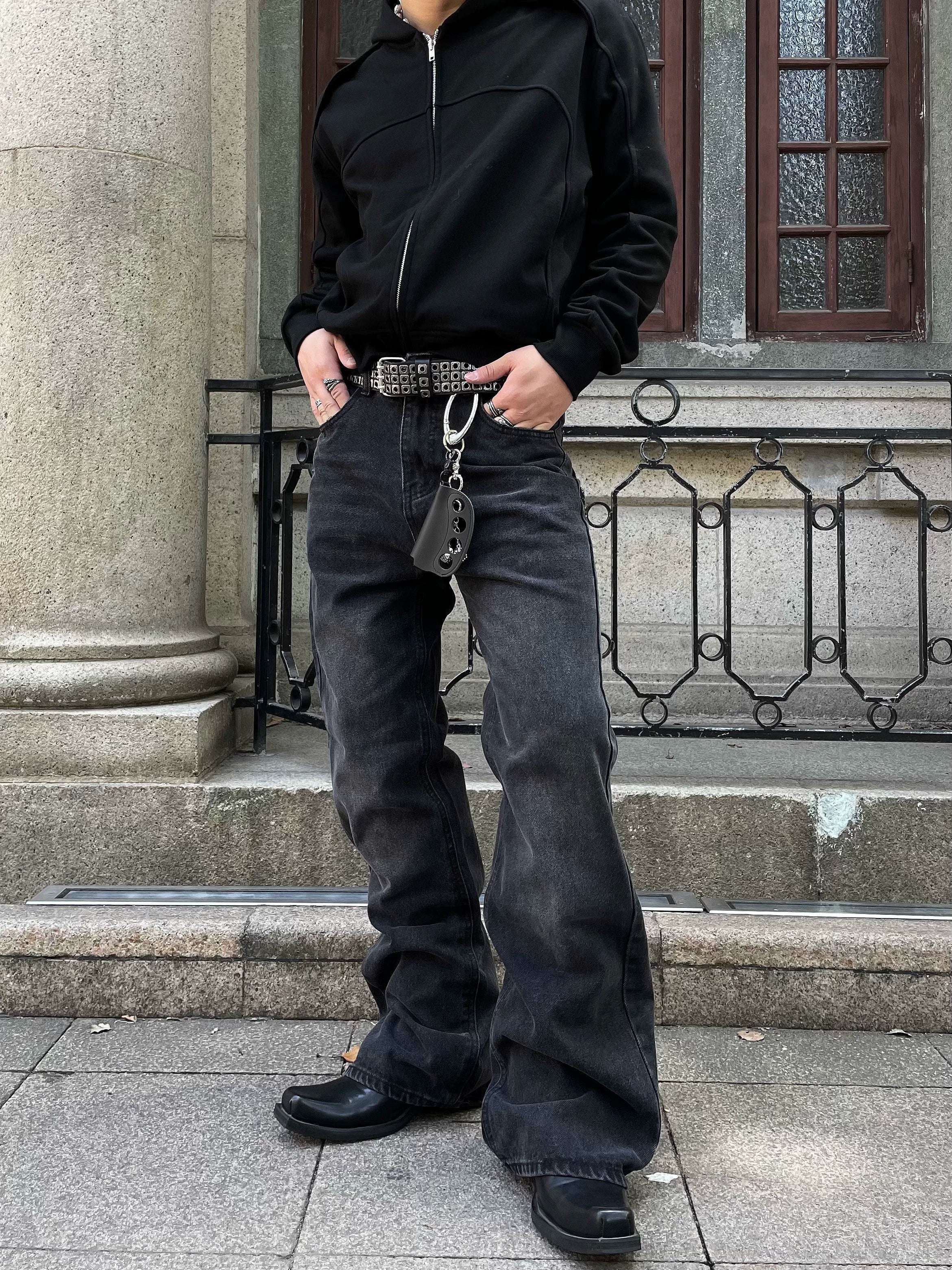 Washed Charcoal Fade Wide Leg Jeans