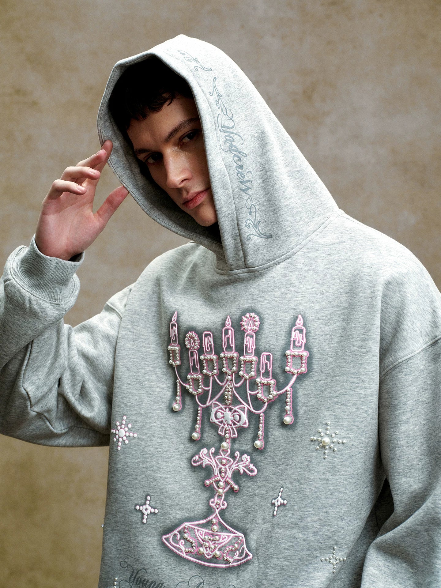 Chandelier Embellished Oversized Graphic Hoodie