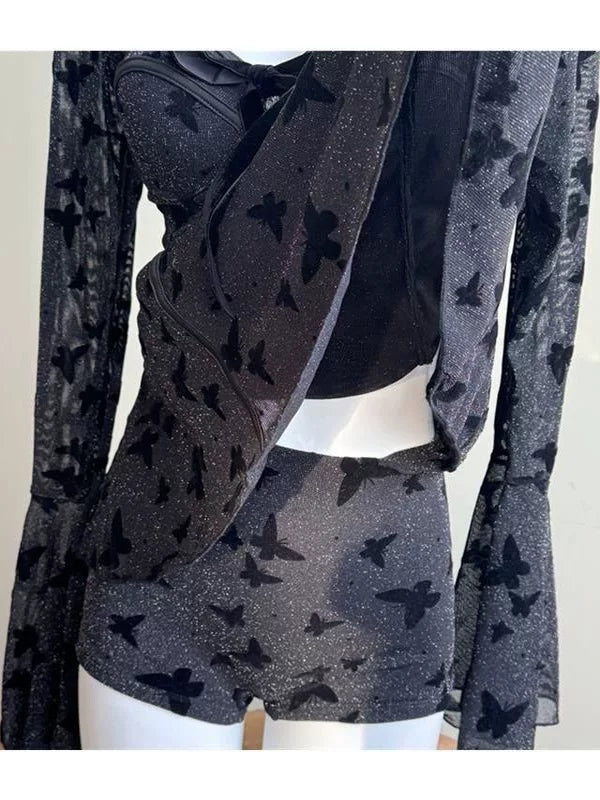 Midnight Flutter Sheer Butterfly Swim Dress