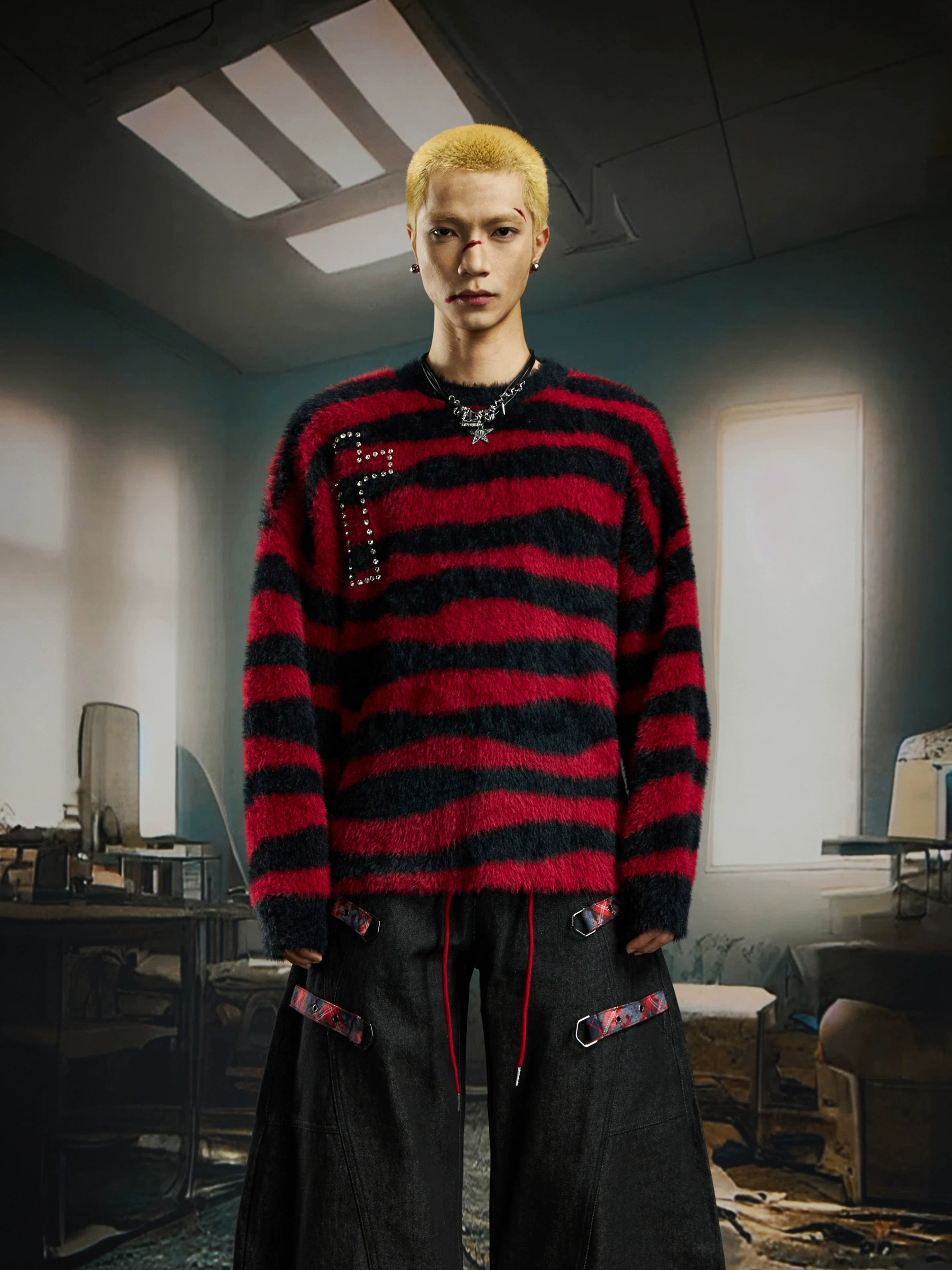 Crucifix Zephyr Striped Fuzz Sweater