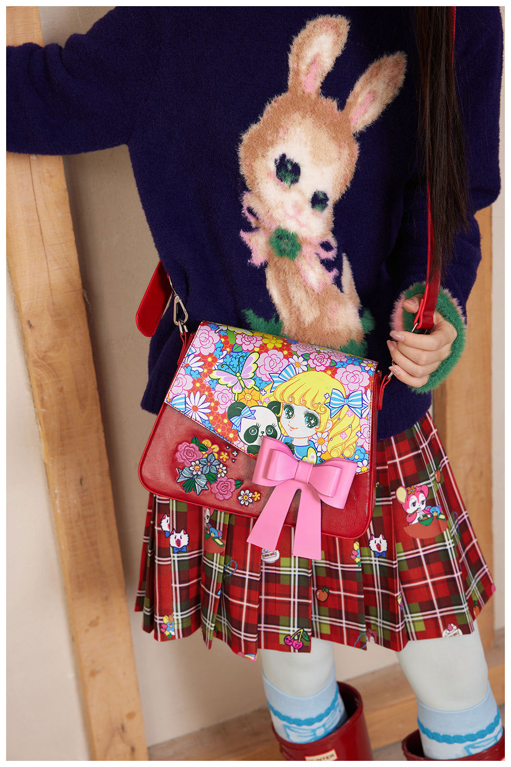 Red Floral Anime Bow Crossbody Bag