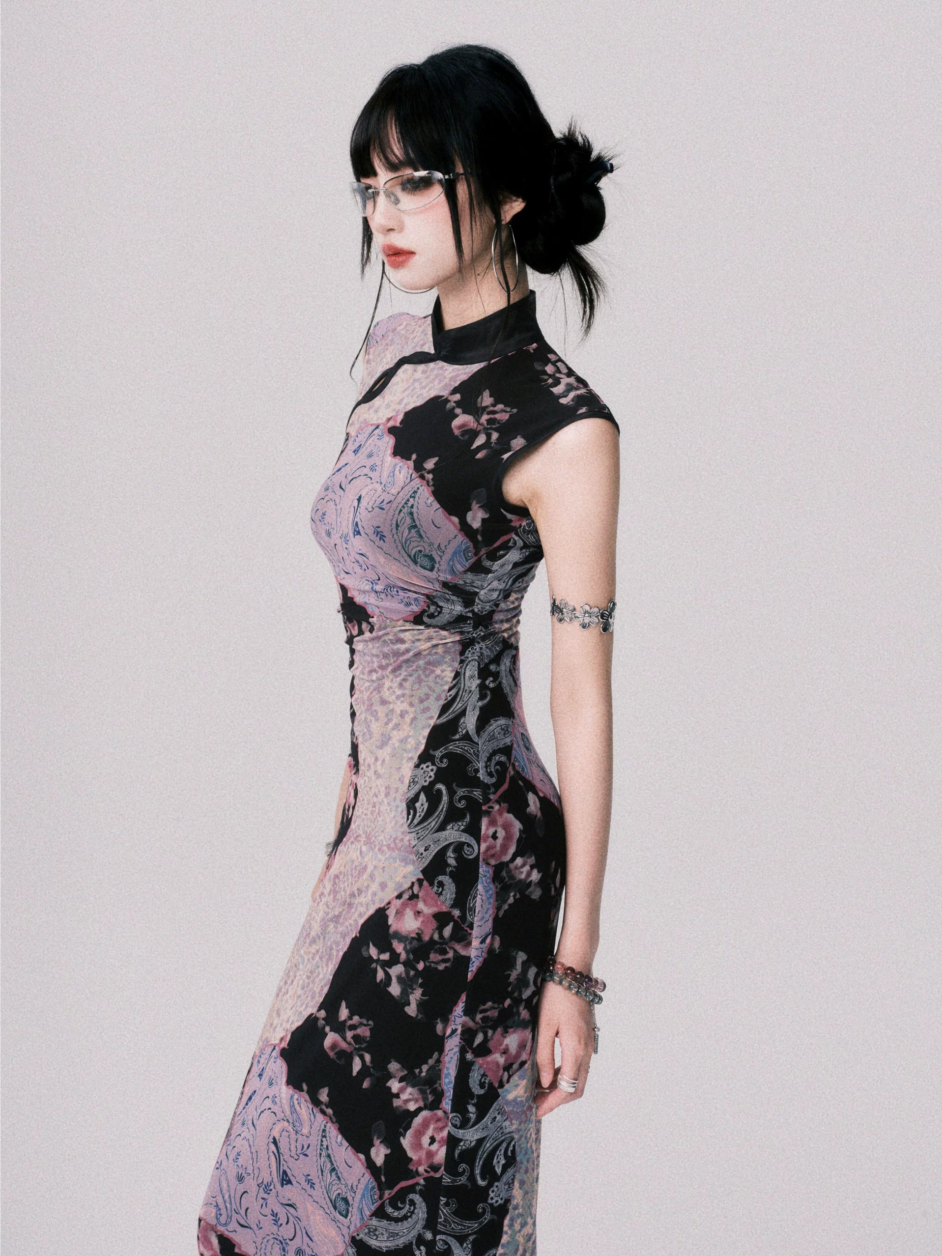 Nocturne Mosaic Cheongsam Maxi Dress