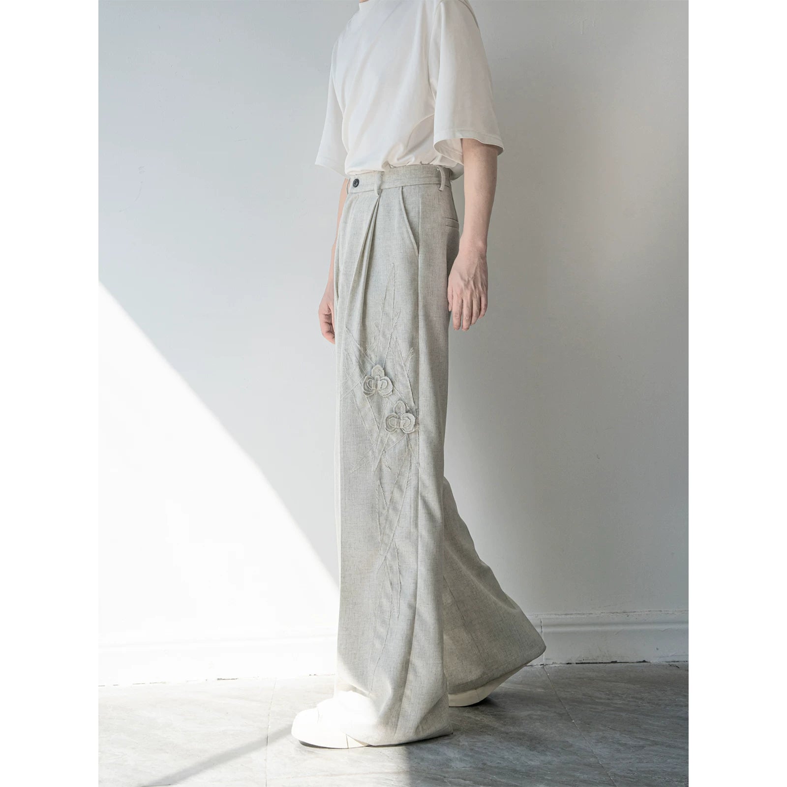 Morning Haze Linen Wide‑Leg Trousers