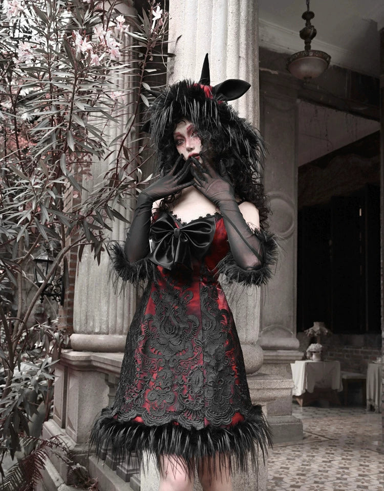 Crimson Devil Horn Faux Fur Hat
