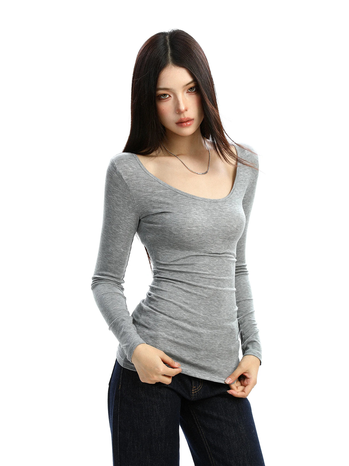 Lace Veil Scoop Neck Long Sleeve Top