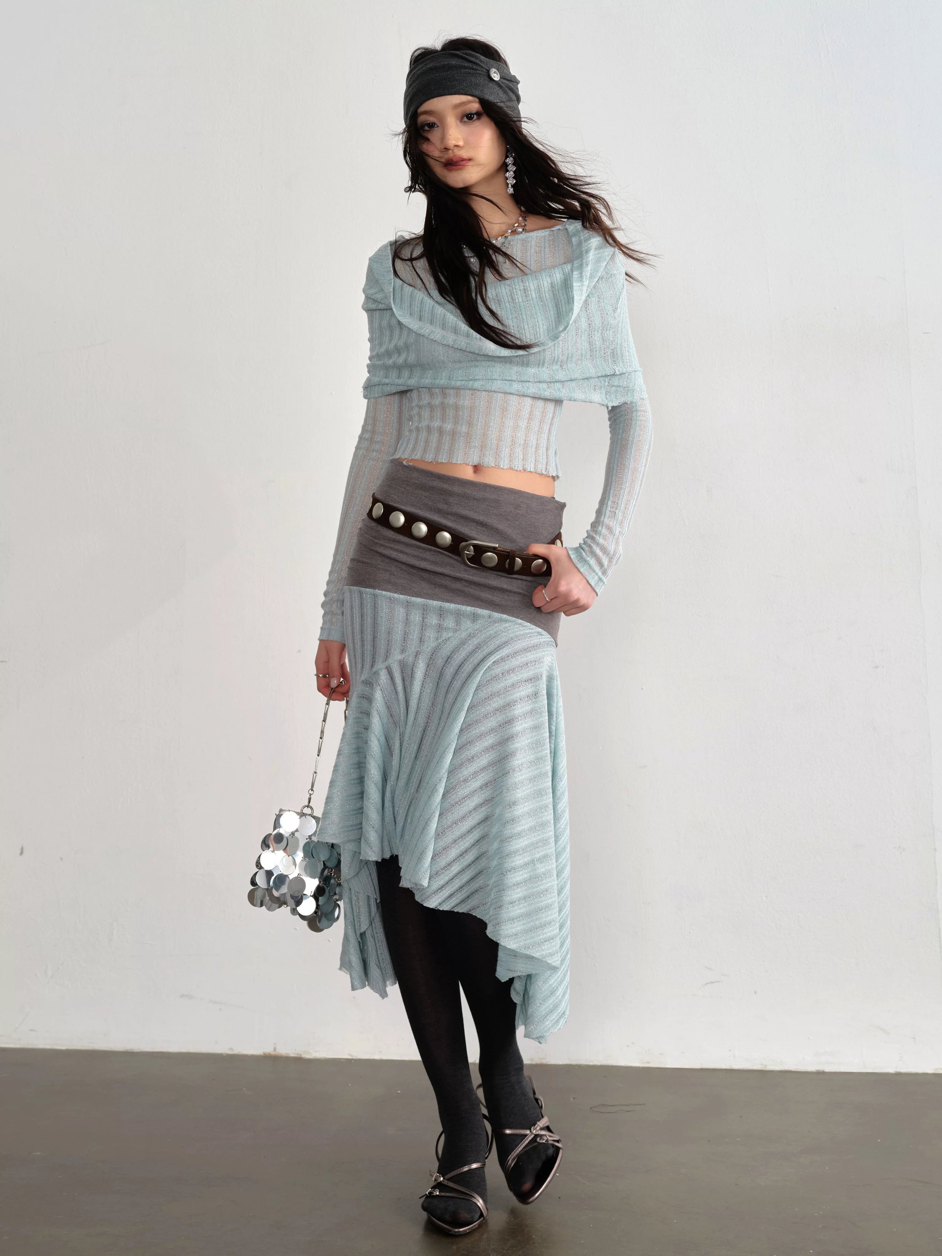 Glacélure Draped Knit Top & Ruffle Skirt