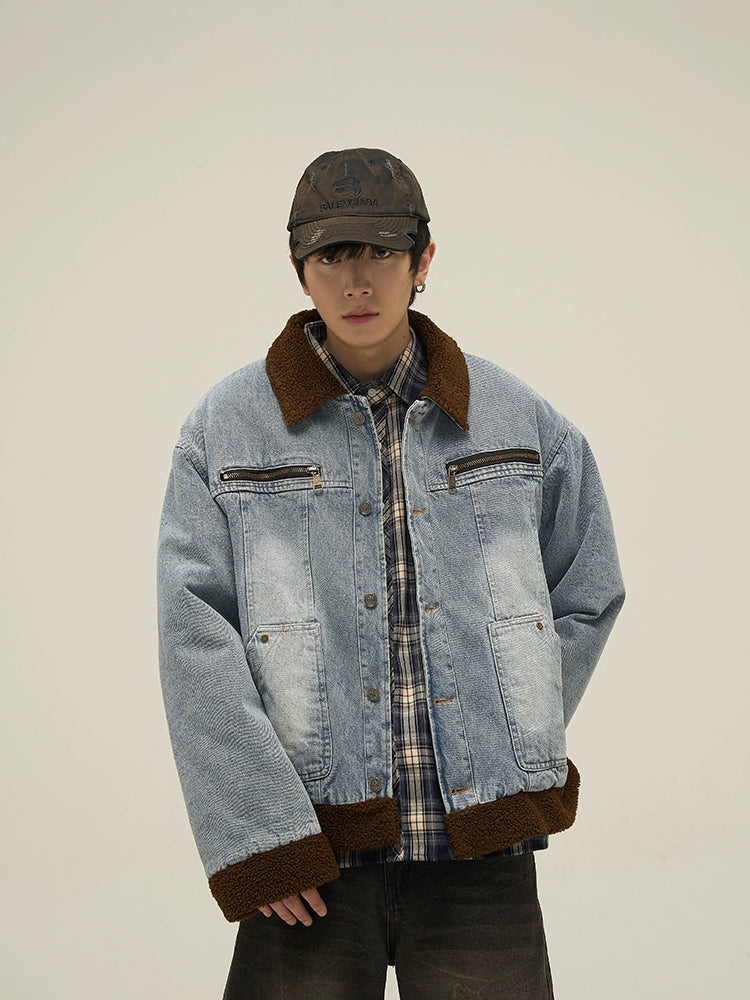 Sherpa Collar Vintage Denim Jacket