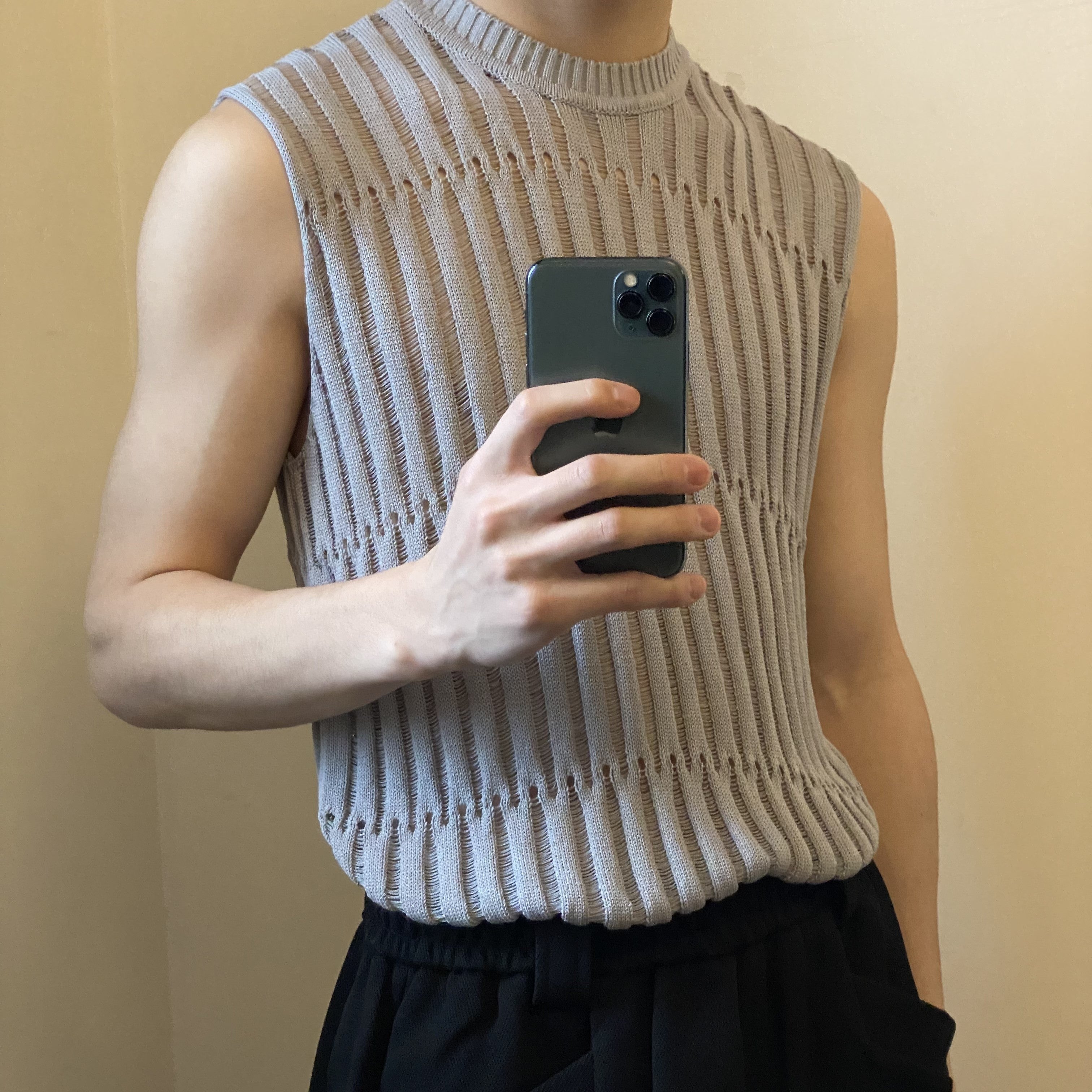 Tree-Pattern Open-Knit Vest