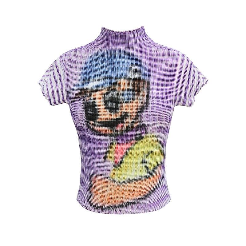 Cartoon Dog Print Ribbed Crop Top