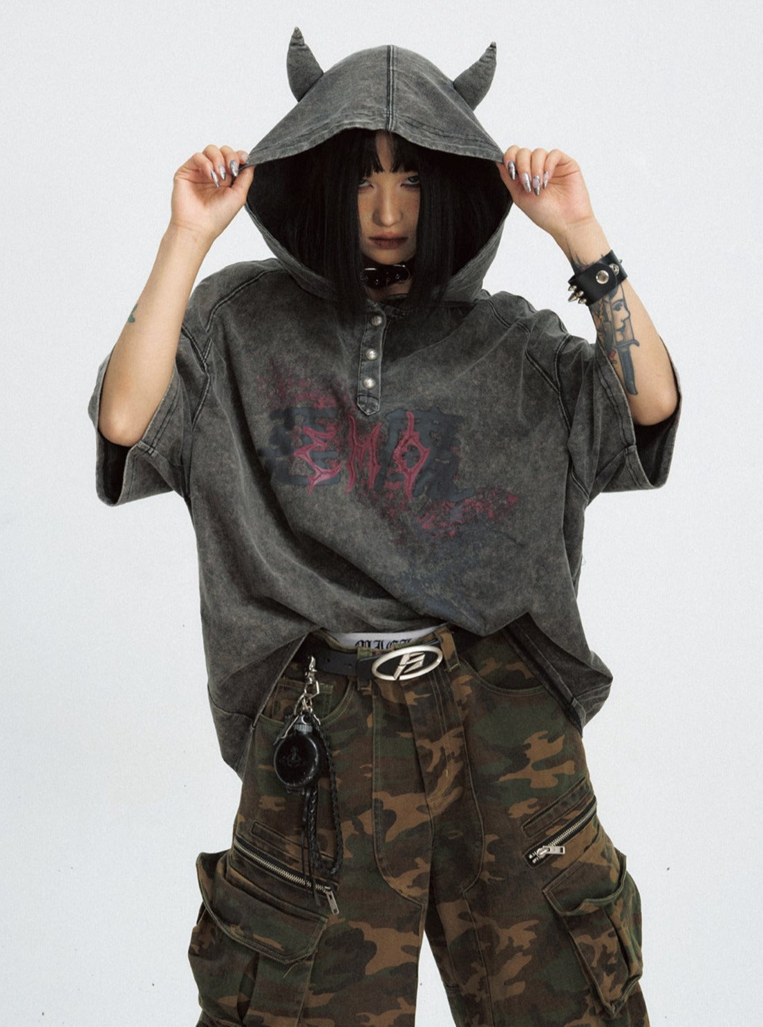 Men's Distressed Washed Hooded Top