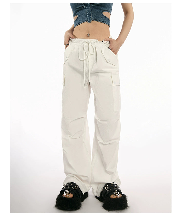 High-Waist Drawstring Cargo Joggers - chiclara