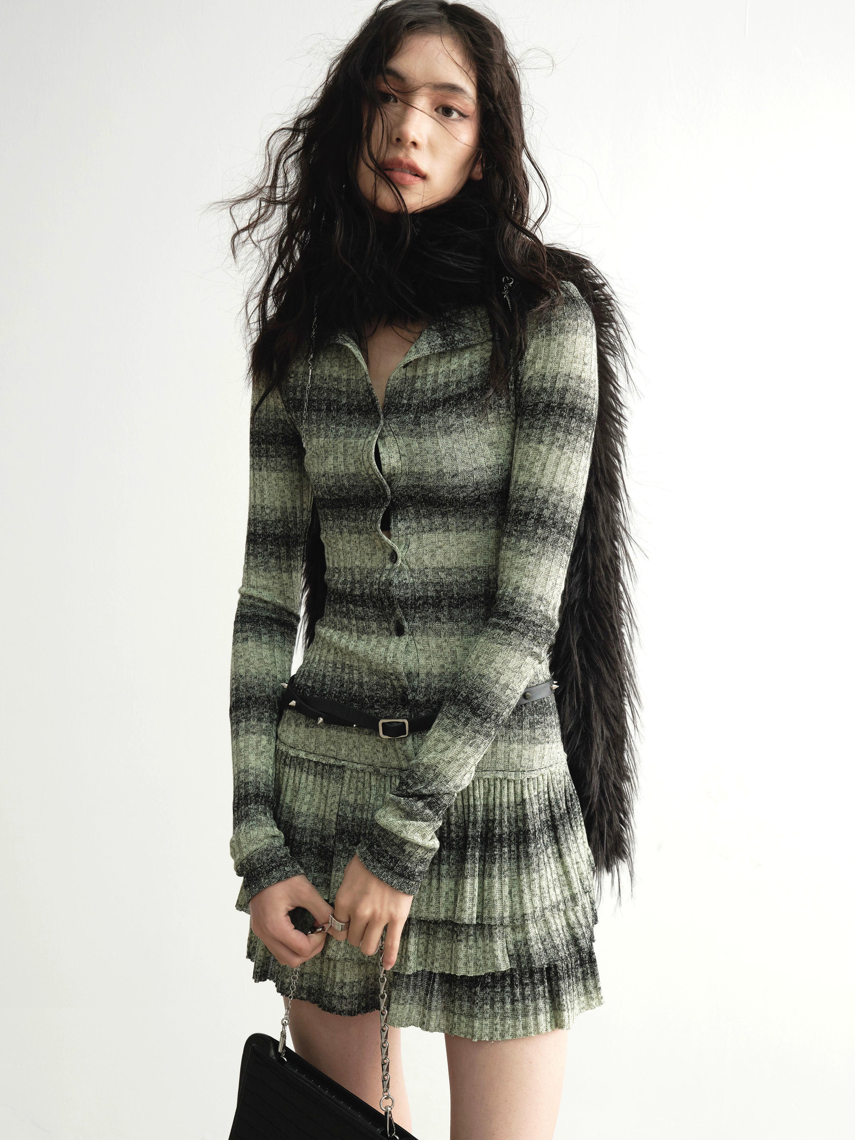 Striped Ribbed Ruffle Knit Dress