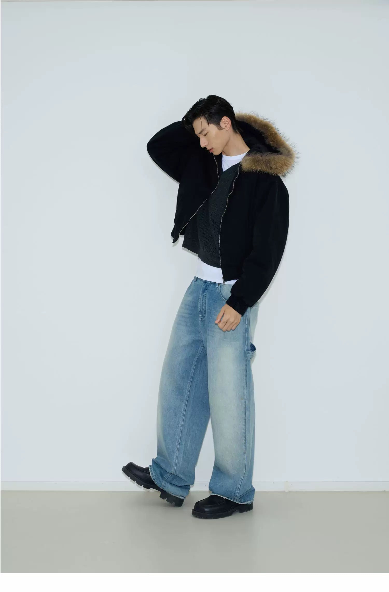 Midnight Tundra Faux‑Fur Hood Bomber