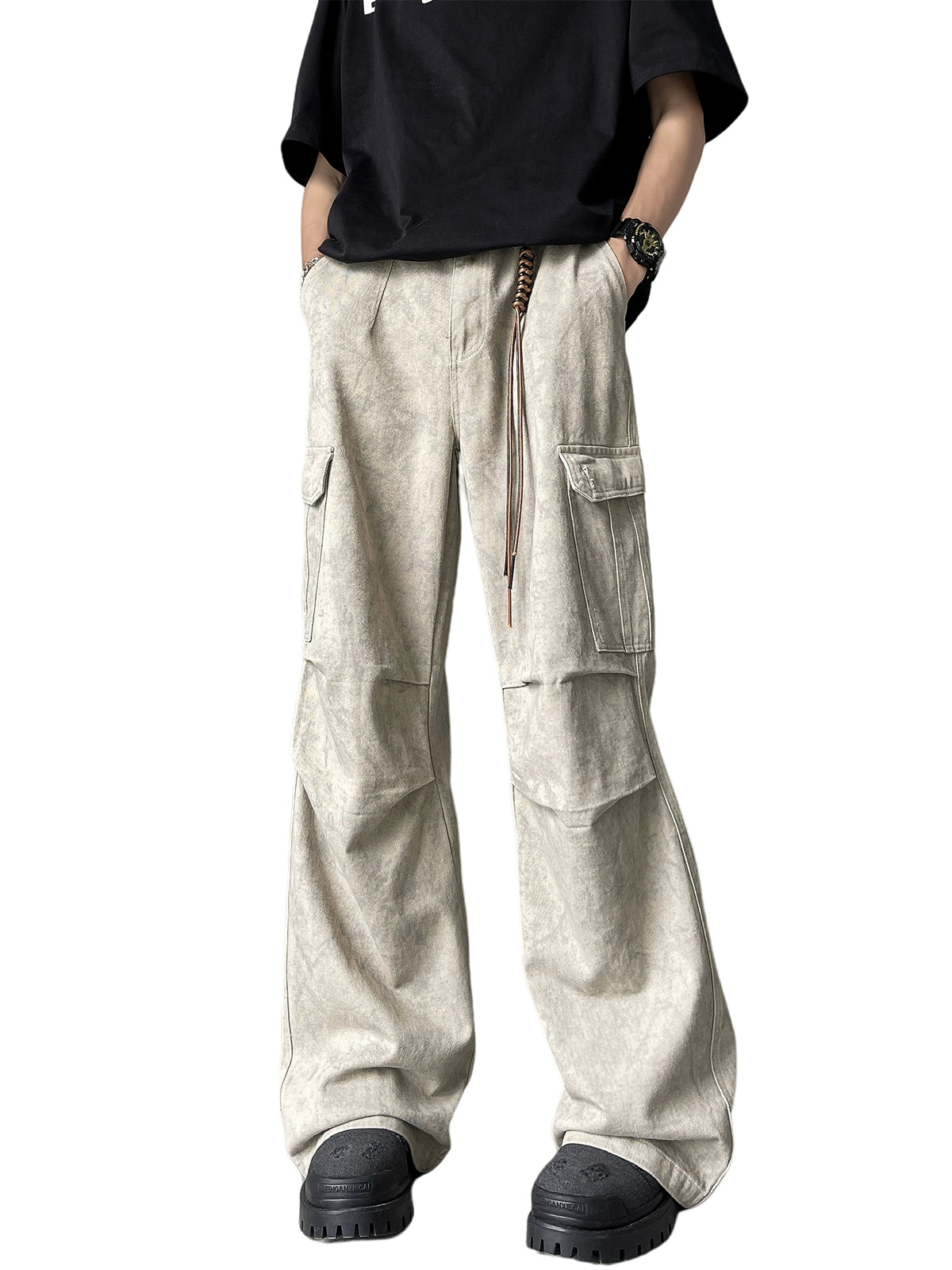 Loose Fit Light Wash Cargo Pants