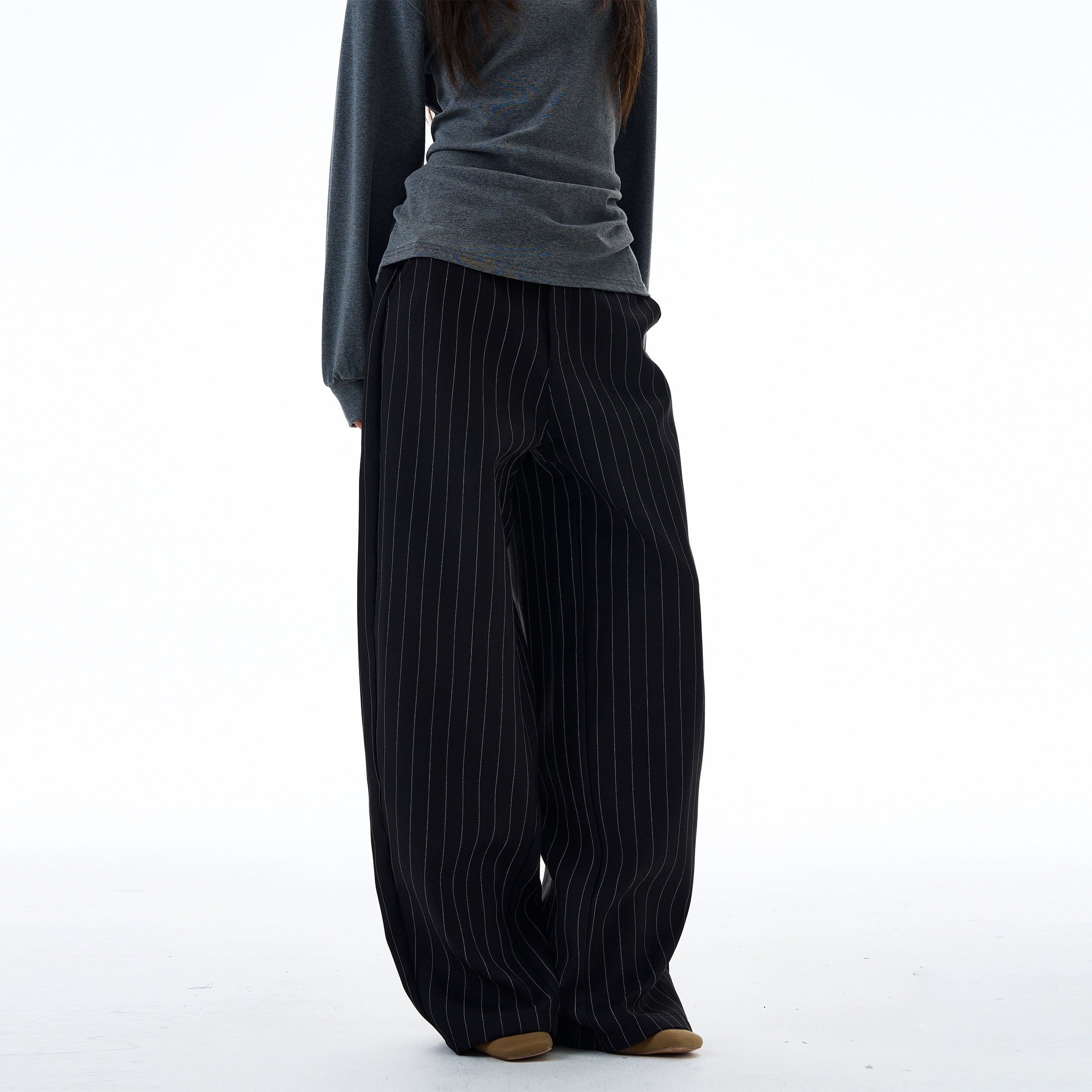 Chocolate Pinstripe Wide-Leg Trousers