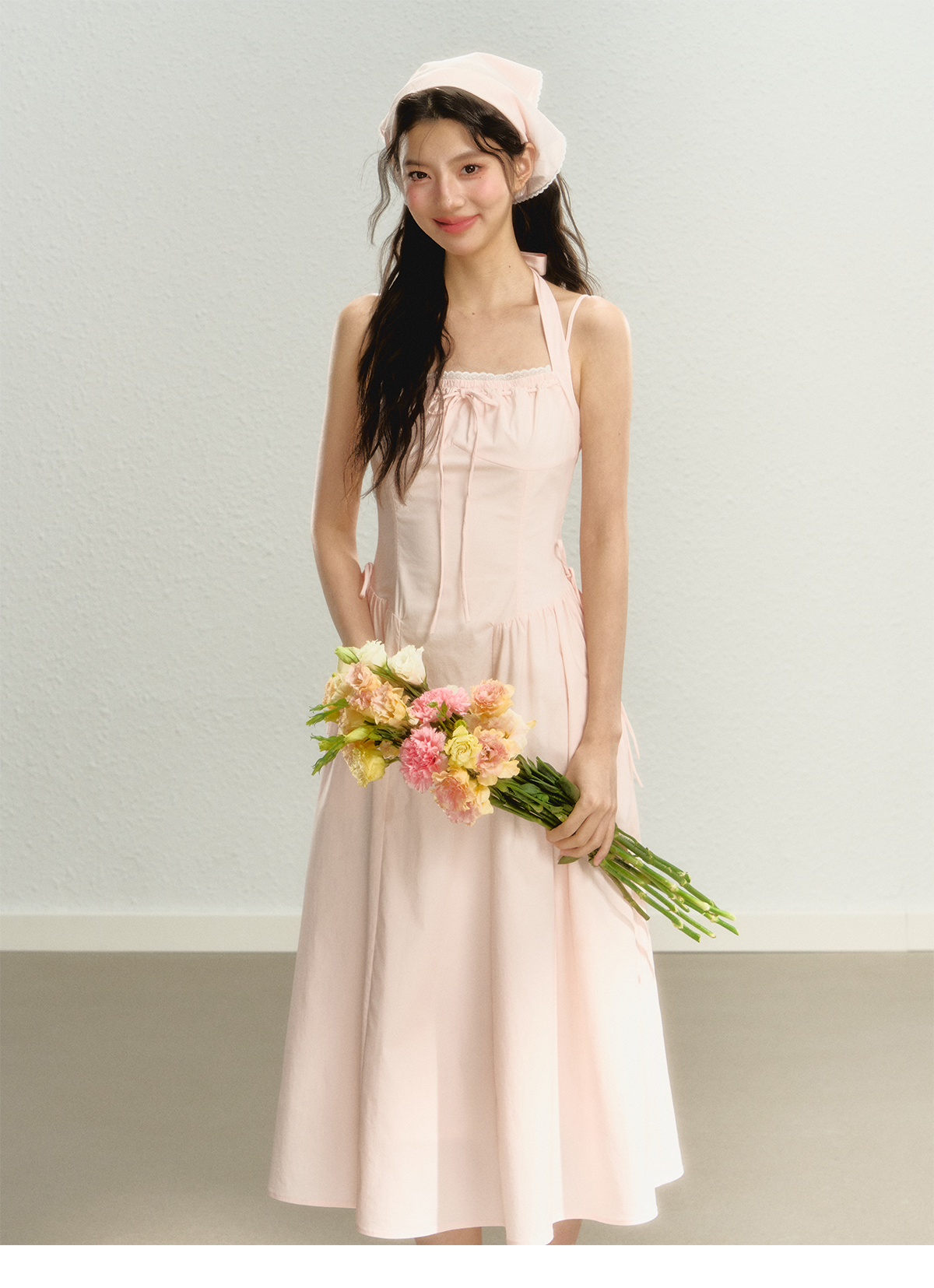 Pink Halter Bow Maxi Summer Dress