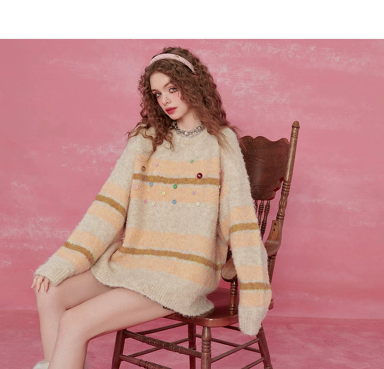 Pink Striped Mohair Sweater