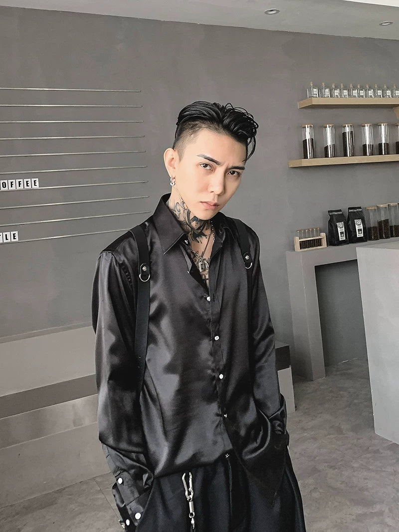 Noir Luxe Liquid Satin Button‑Up Shirt