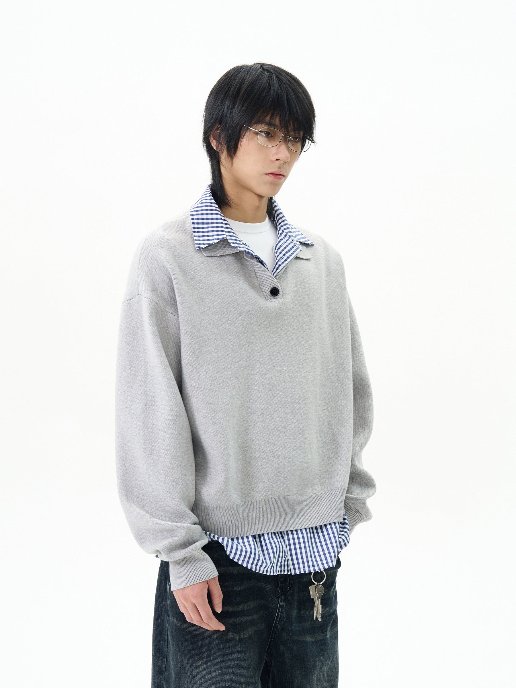 Knit Polo Sweater with Layered Shirt