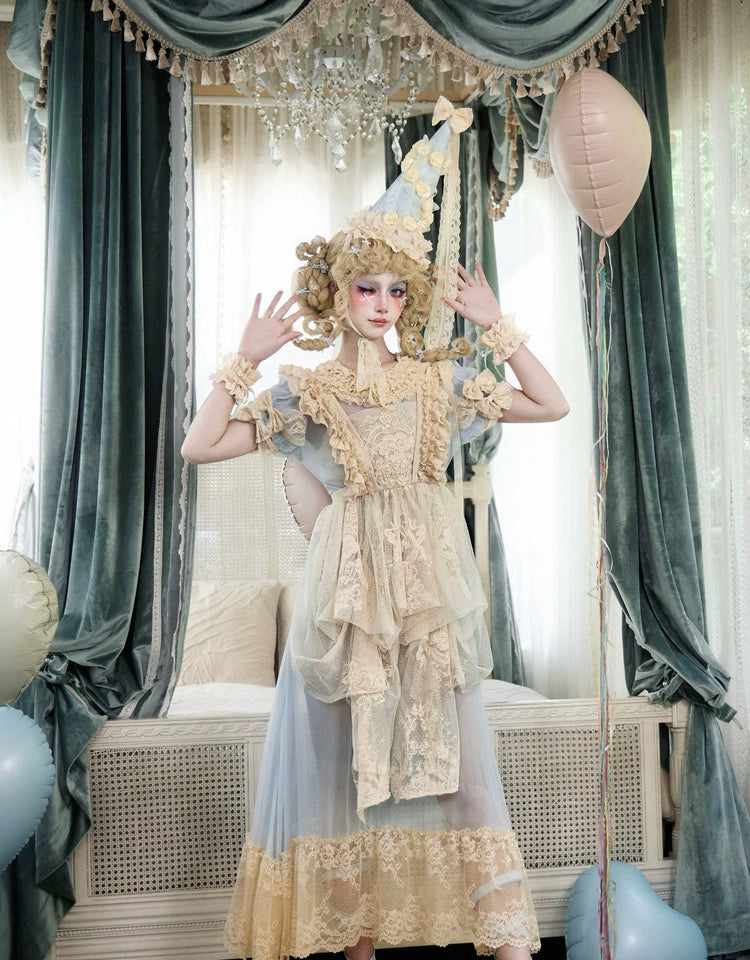 Sheer Lace Ruffle Empire Maxi Dress
