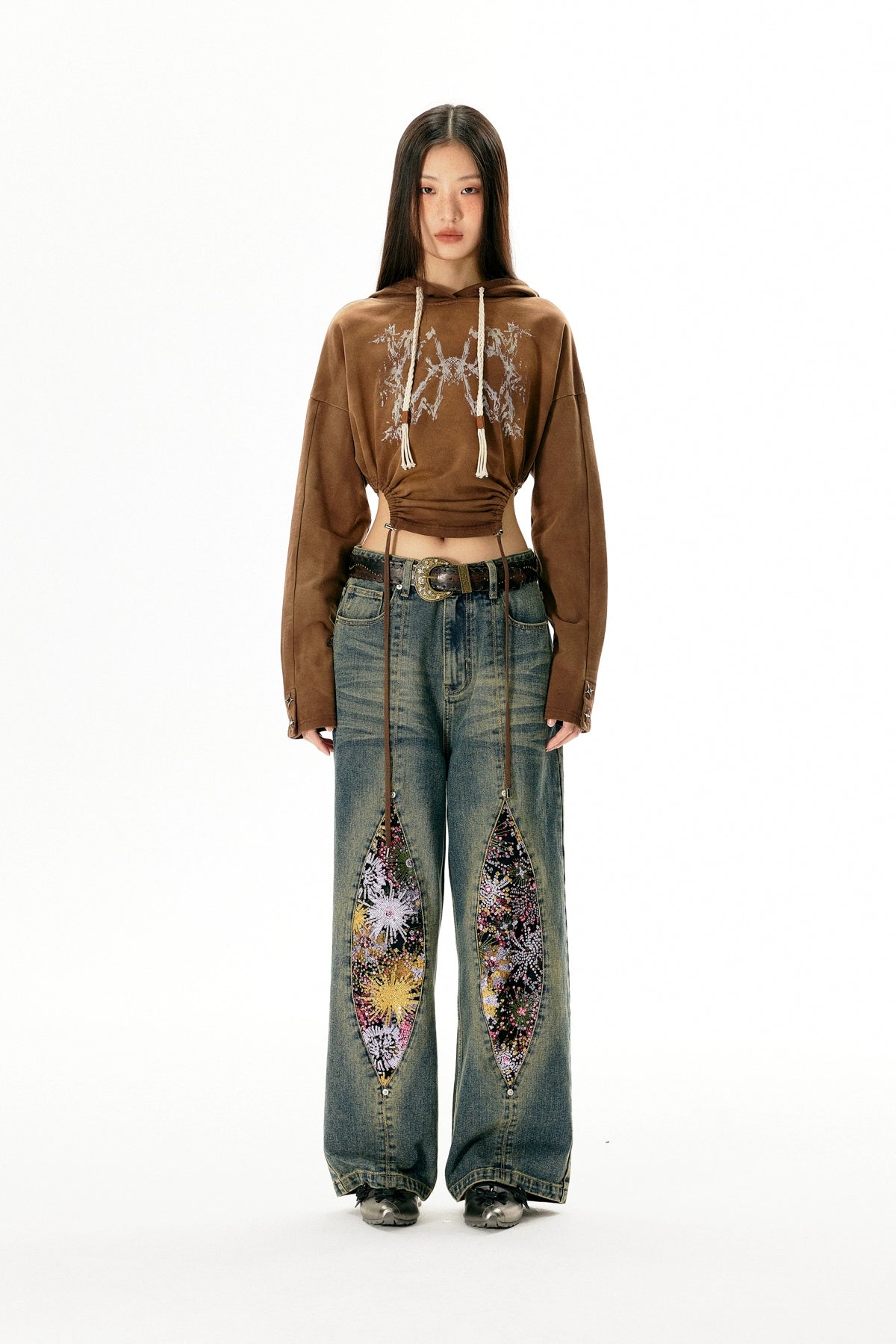 Vintage Firework Distressed Jeans With Relaxed Straight Fit - chiclara