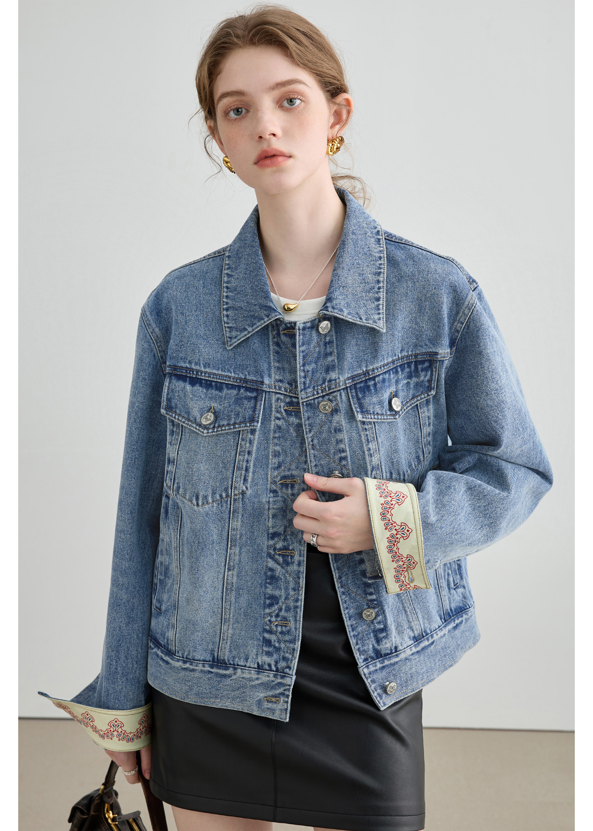 Autumn Denim Jacket, Loose Slimming Design With Patchwork - chiclara