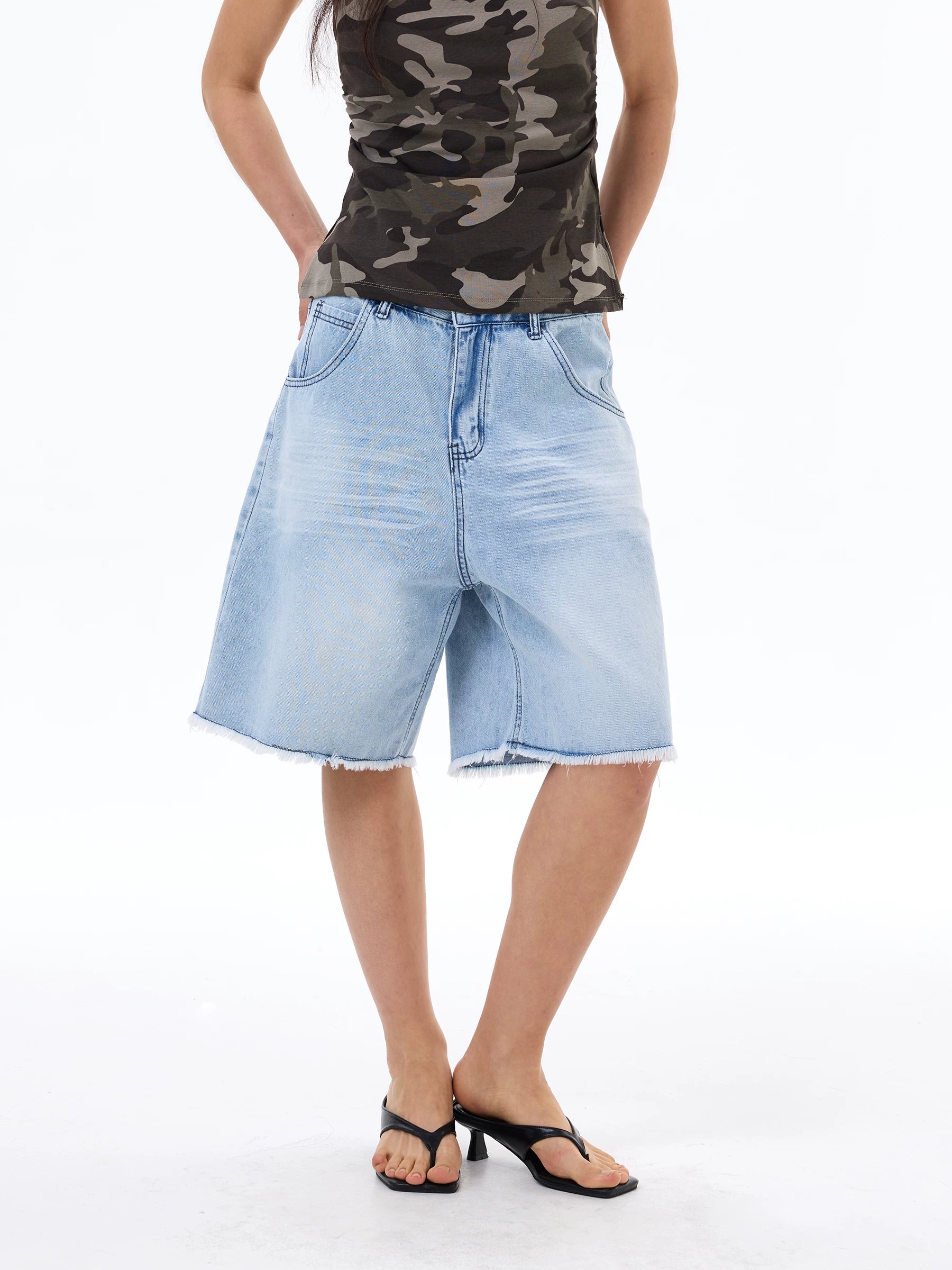 Glacier Fade Raw-Hem Bermuda Shorts
