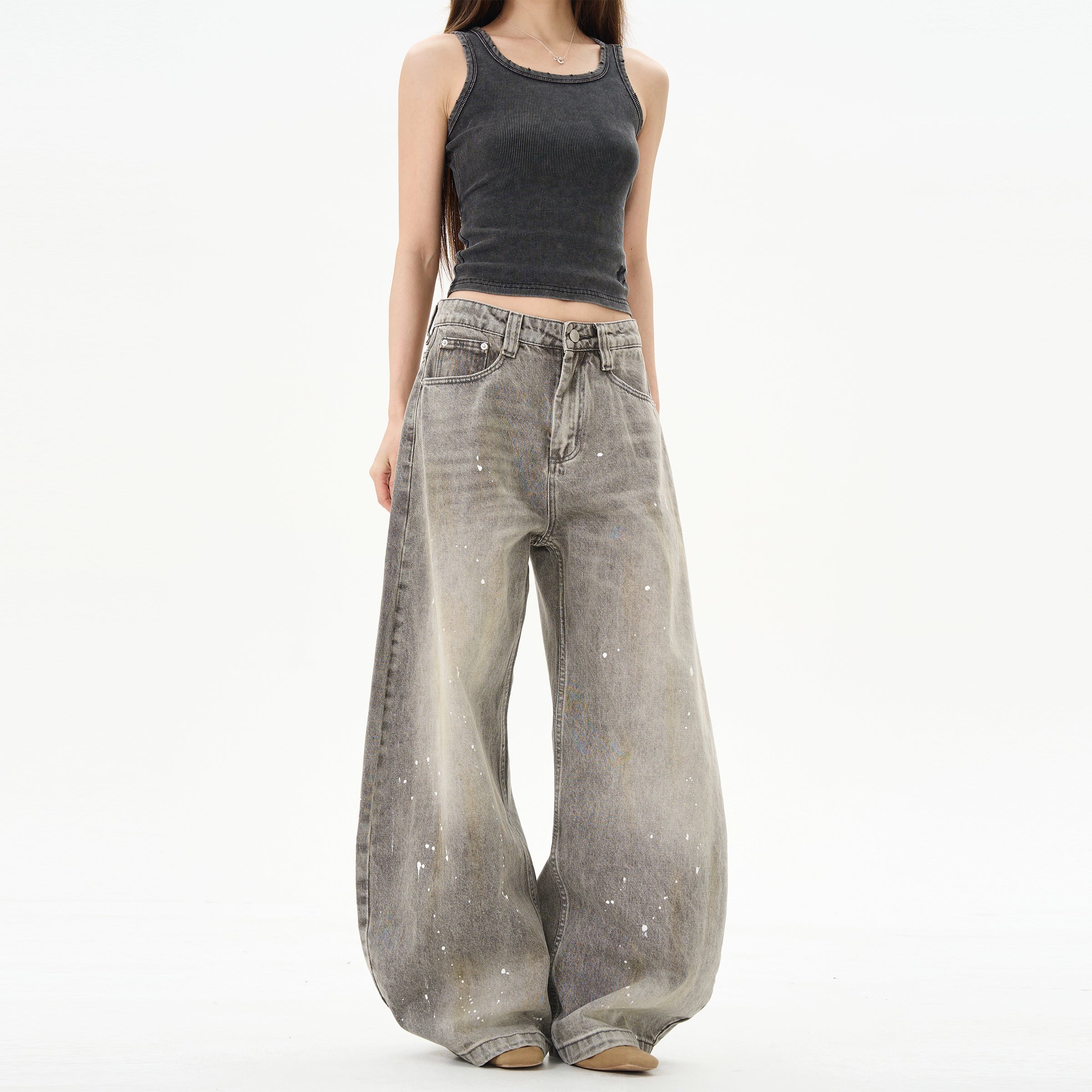 Wide Leg Paint Splatter Jeans