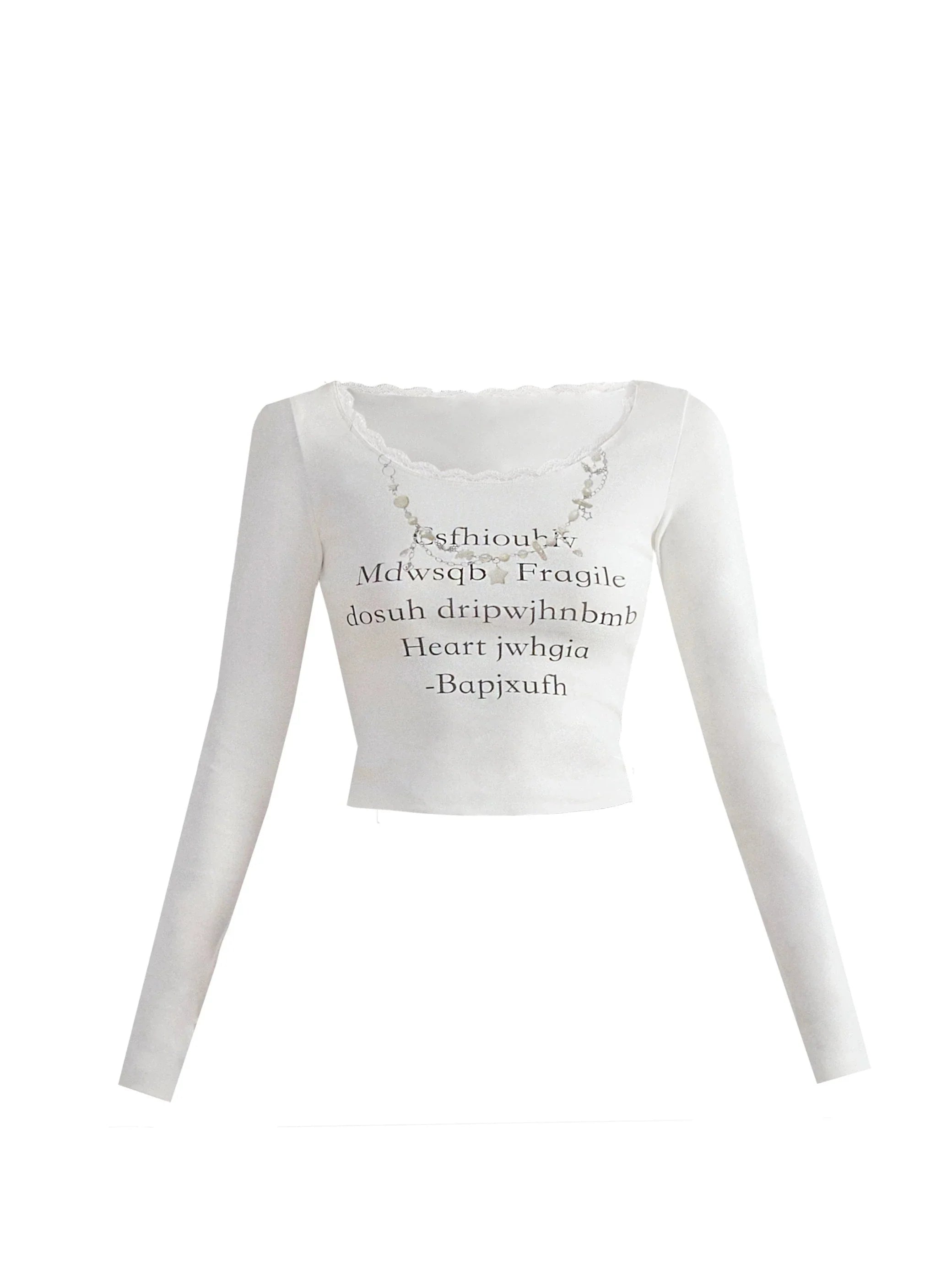 Poetic Script Long Sleeve Fitted Crop Top