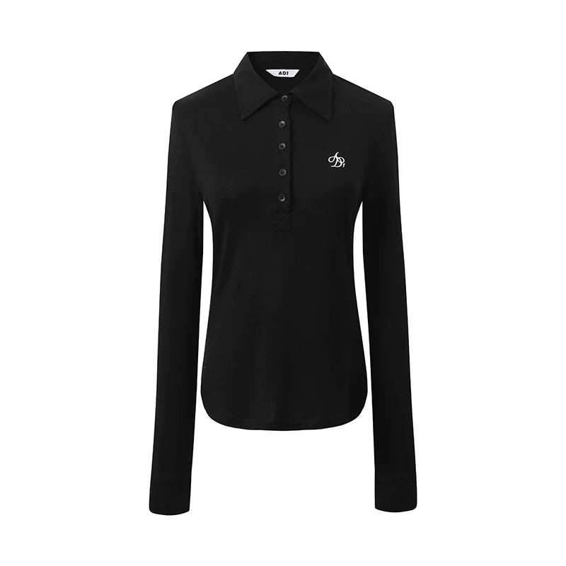 Classic Long Sleeve Polo Shirt: Slim-Fit Knit Top with Embroidered Logo