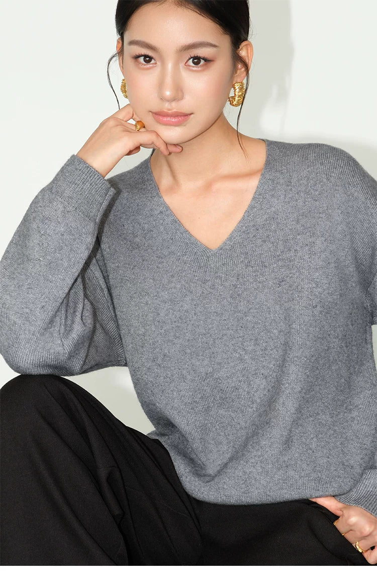 Cozy Line V‑Neck Relaxed Knit Sweater